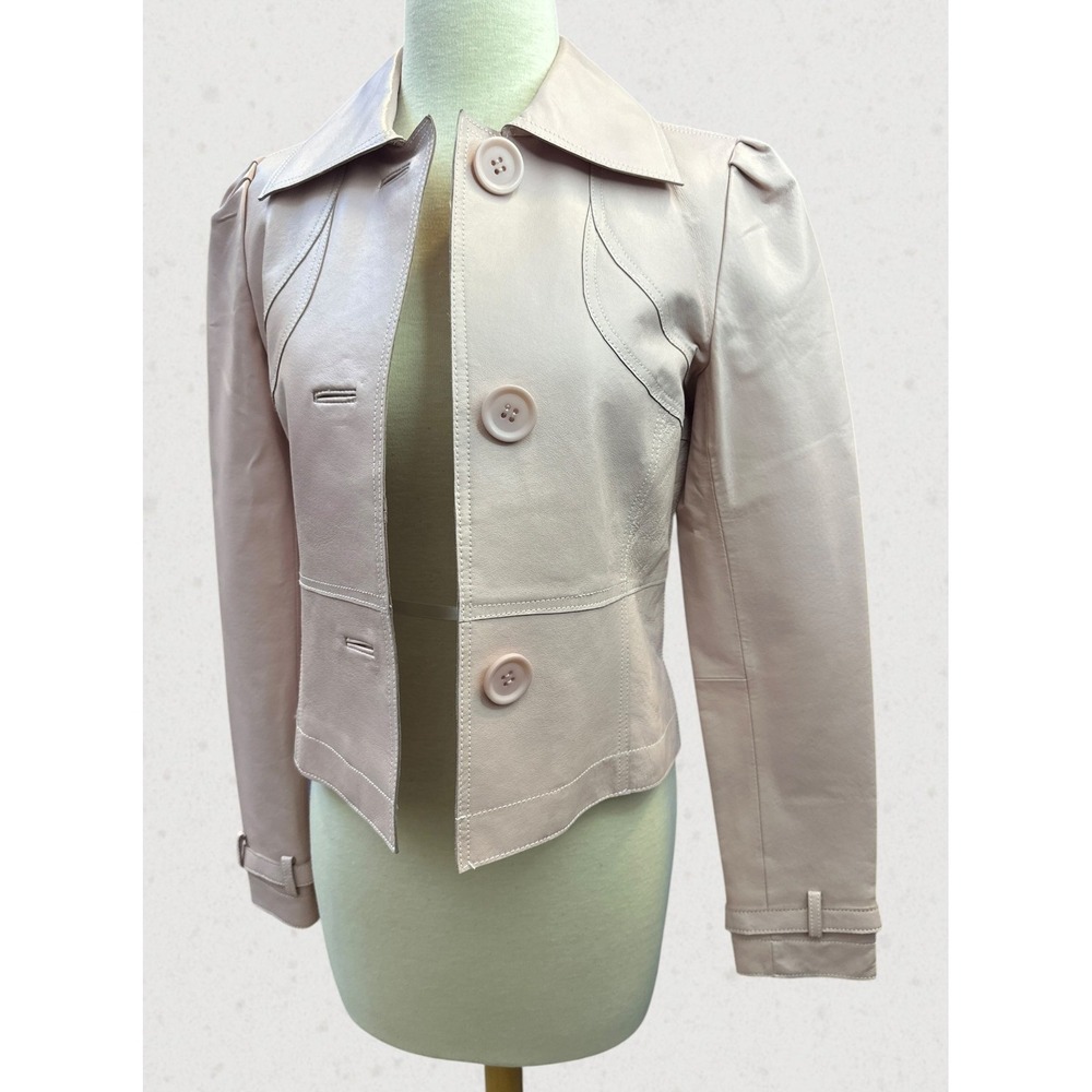 Spiegel Genuine Leather Jacket Pink Blush Puff Sleeve Y2K Cropped Women's Size 4 - Picture 3 of 16